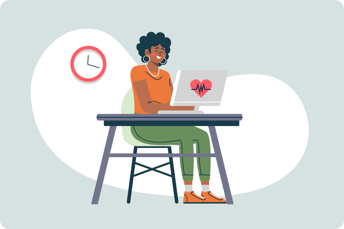 HRRI illustrated woman sitting at desk
